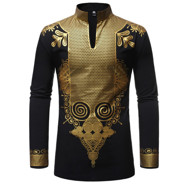 Black African Dashiki Print Shirt Men 2021 Fashion Hip Hop Streetwear Afrian Clothes Men Slim Shirts