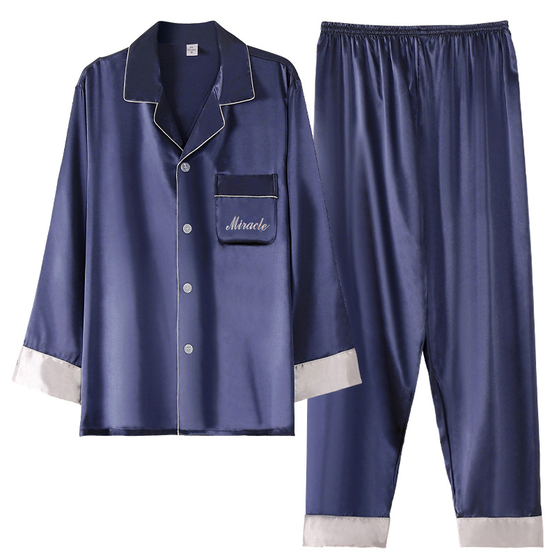 New Men Pajamas for Men Pijama Set Long-sleeved Comfortable Sleep Tops Imitate Sleepwear