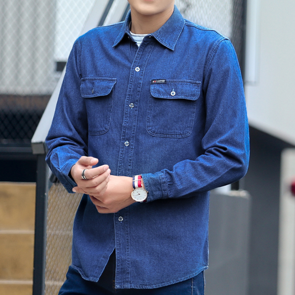 #4705 Denim Shirt For Men Long Sleeve 2021 Spring Autumn Blue Sunscreen Work Clothes  Shirts