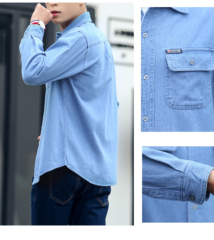 #4705 Denim Shirt For Men Long Sleeve 2021 Spring Autumn Blue Sunscreen Work Clothes  Shirts