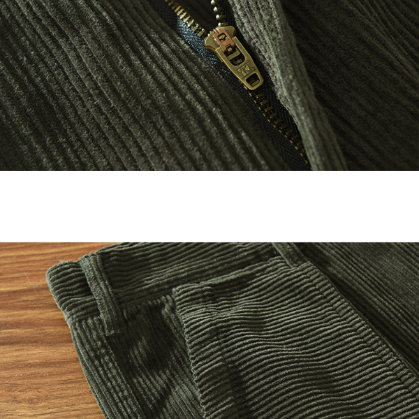 1633 Men Corduroy Pants Casual Japan Style Retro Loose Straight Thicken Outdoor Daily Artsy Simple Pleated Cargo Trousers