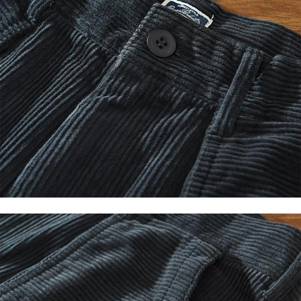 1633 Men Corduroy Pants Casual Japan Style Retro Loose Straight Thicken Outdoor Daily Artsy Simple Pleated Cargo Trousers