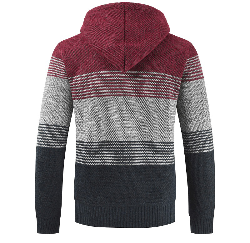 Winter Sweater Coat Men Thick Warm Hooded Cardigan Jumpers Men Striped  Jackets & Trench Coats