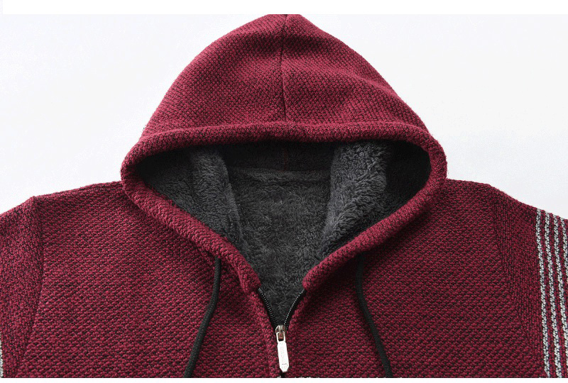Winter Sweater Coat Men Thick Warm Hooded Cardigan Jumpers Men Striped  Jackets & Trench Coats