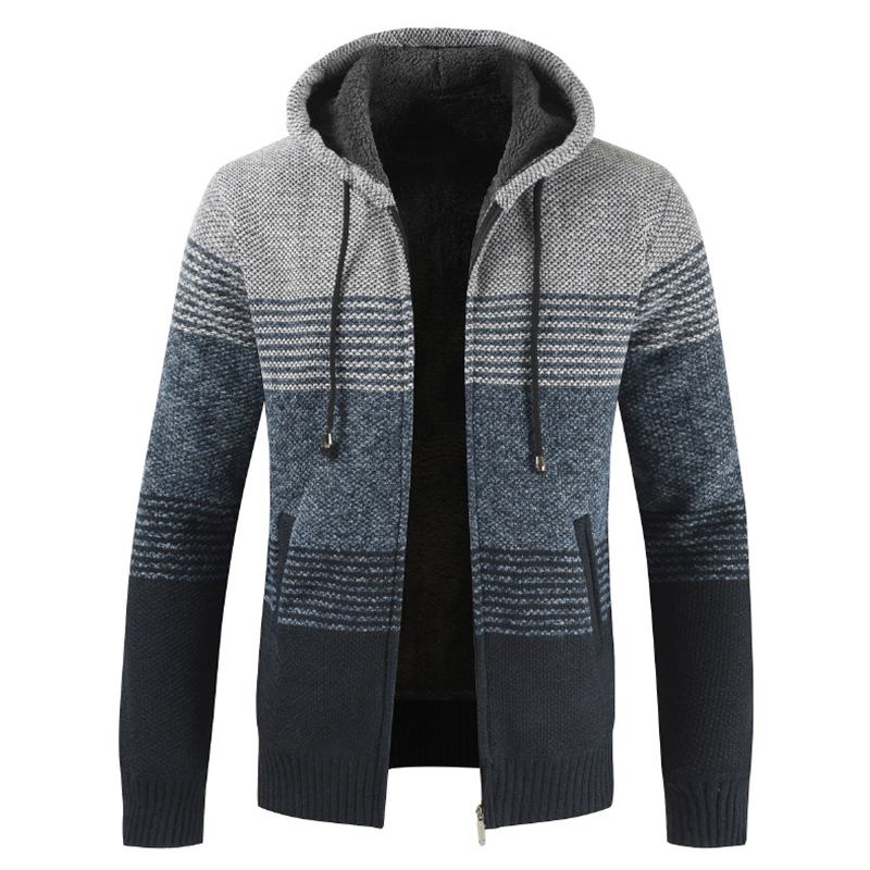 Winter Sweater Coat Men Thick Warm Hooded Cardigan Jumpers Men Striped  Jackets & Trench Coats