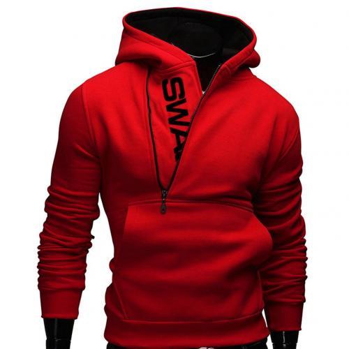 Sports Men Plus Size Slant Zipper Letter Hoodies Long Sleeve Hooded Sweatshirt Slim Warm Outdoor Jackets & Trench Coats