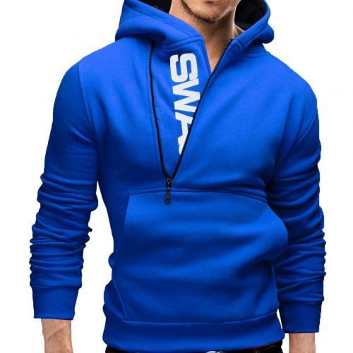 Sports Men Plus Size Slant Zipper Letter Hoodies Long Sleeve Hooded Sweatshirt Slim Warm Outdoor Jackets & Trench Coats