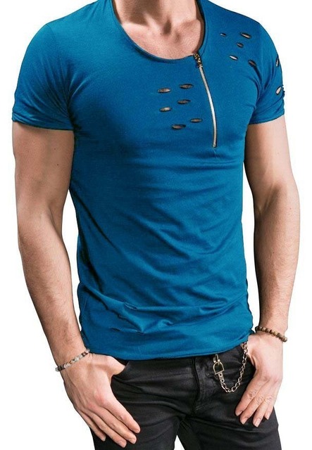 2018 New Mens Hollow out zipper T Shirt Male solid Hip Hop Hole T Shirts Tops Short Sleeve T-shirts & Polos