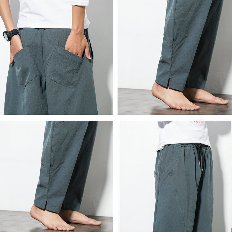 2020 New Men's Cotton Linen Loose Pants Male Summer Casual Solid Color Pants trousers
