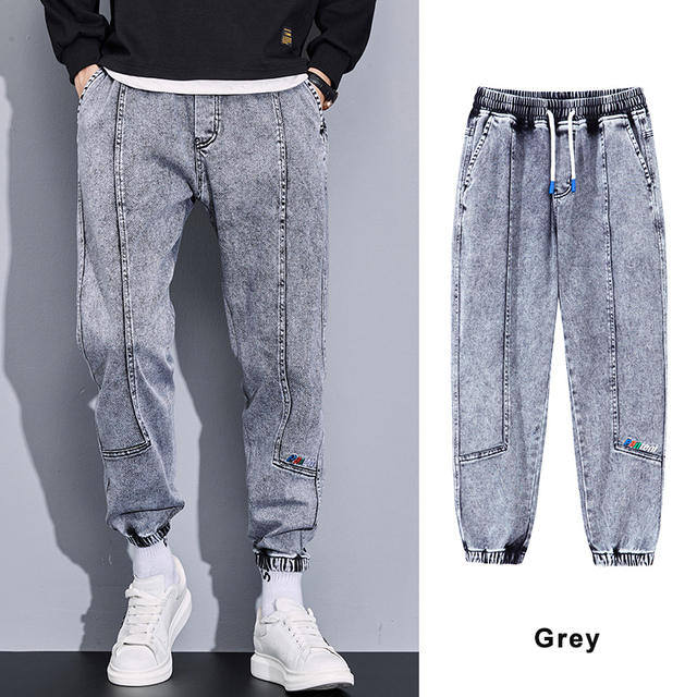 Spring Autumn Plus Size Baggy Jeans Men Black Blue Stretch Cotton Denim Joggers Cargo Pants Casual Loose Trousers