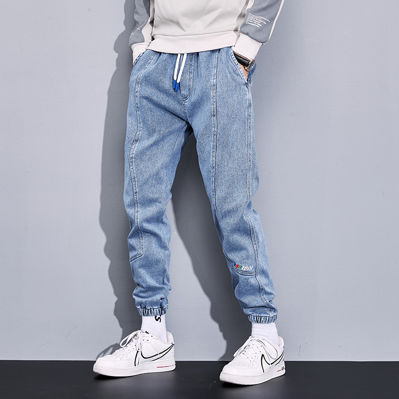 Spring Autumn Plus Size Baggy Jeans Men Black Blue Stretch Cotton Denim Joggers Cargo Pants Casual Loose Trousers