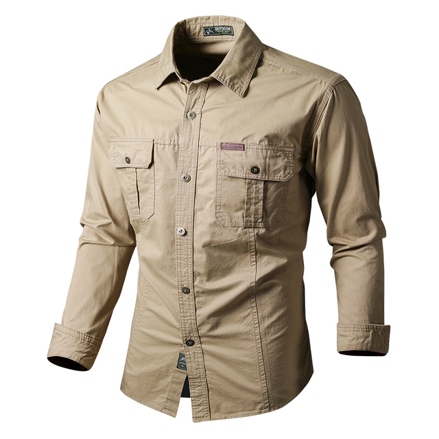Mens Cotton Military Shirts Men Long Sleeve Casual Dress Shirt Male Cargo Work Shirts Mens Working Shirts