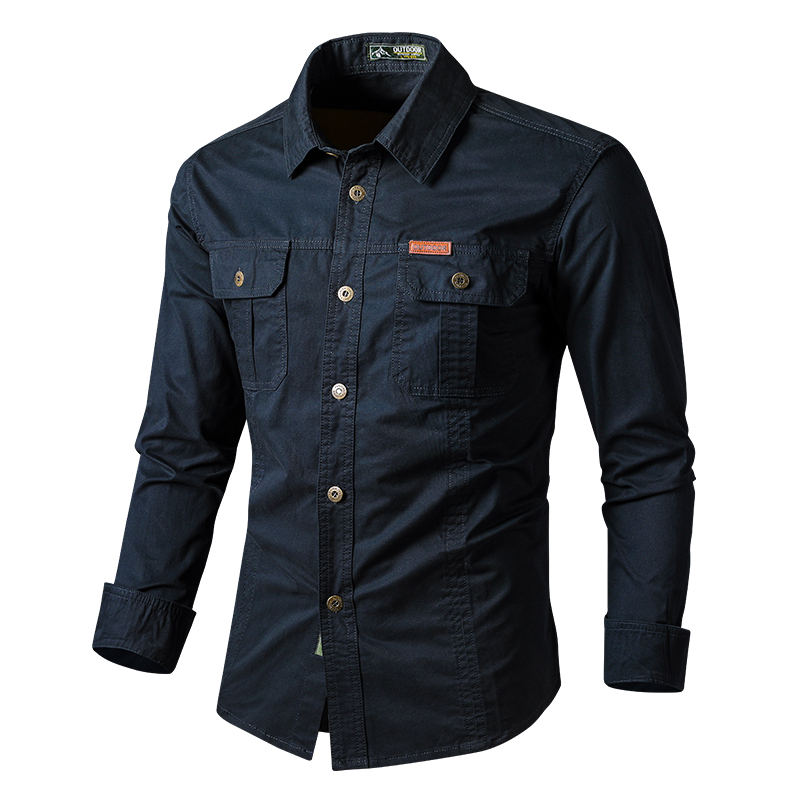 Mens Cotton Military Shirts Men Long Sleeve Casual Dress Shirt Male Cargo Work Shirts Mens Working Shirts
