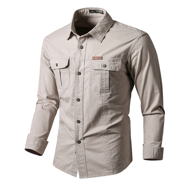 Mens Cotton Military Shirts Men Long Sleeve Casual Dress Shirt Male Cargo Work Shirts Mens Working Shirts