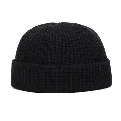 Fashion Hip Hop Beanie Knitted hat Men Skullcap Women winter Warm Brimless Baggy Melon Hats & Caps Autumn and winter short domed knitted wool hat Men's and women's warm pullover cold hat thin melon Black,one size