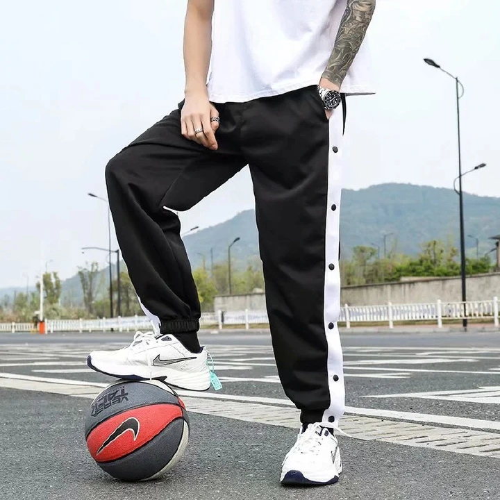 Side breasted pants, men's button pants, sports pants, Capris, basketball training pants Trousers American full-open buttoned hooded buttoned pants side basketball pants buttoned pants men plush loose