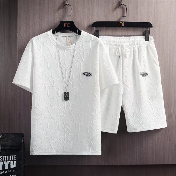 Summer Tshirt Shorts 2 Pieces Set White Tracksuit Men's 3D Letters Vintage Streetwear Creative Pattern Shorts