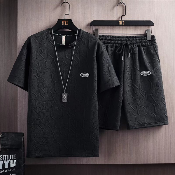 Summer Tshirt Shorts 2 Pieces Set White Tracksuit Men's 3D Letters Vintage Streetwear Creative Pattern Shorts
