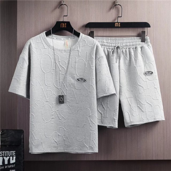Summer Tshirt Shorts 2 Pieces Set White Tracksuit Men's 3D Letters Vintage Streetwear Creative Pattern Shorts