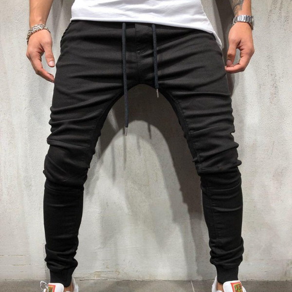 Fashion high waist tight simple men's jeans cool slim shape tie up small feet jeans trousers