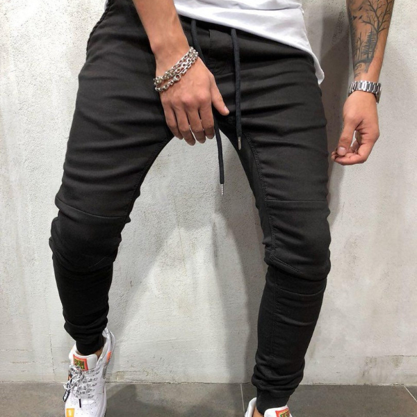 Fashion high waist tight simple men's jeans cool slim shape tie up small feet jeans trousers