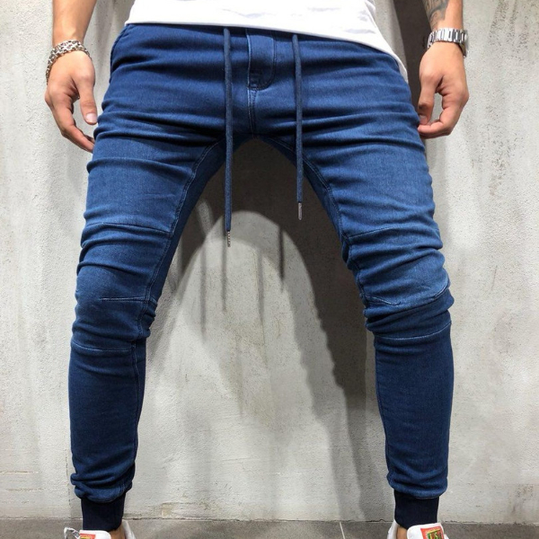 Fashion high waist tight simple men's jeans cool slim shape tie up small feet jeans trousers