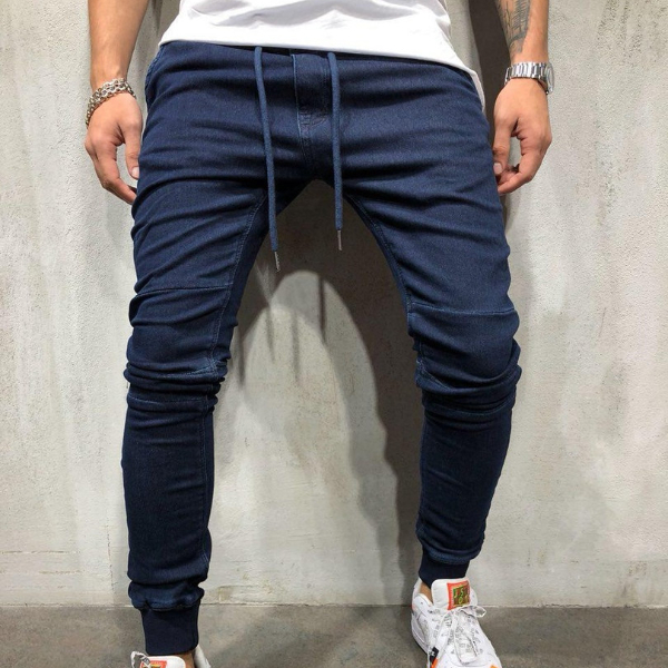 Fashion high waist tight simple men's jeans cool slim shape tie up small feet jeans trousers