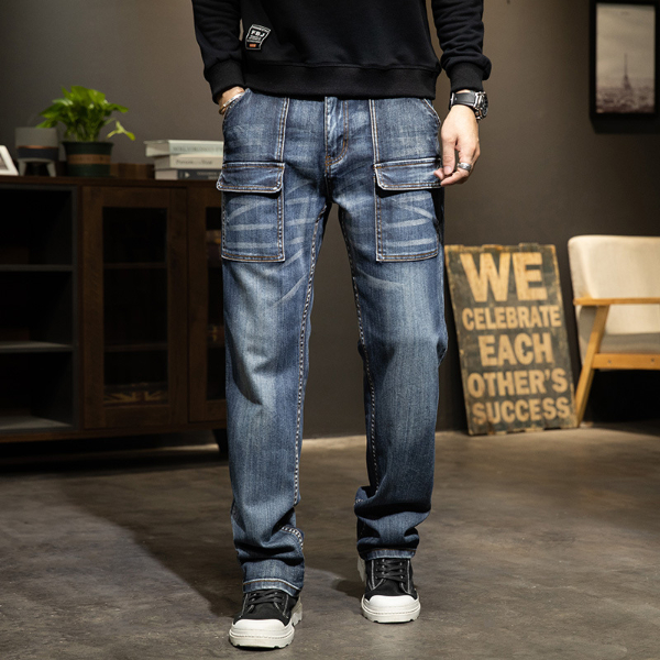 Men Vintage baggy Jeans Fashion Denim Cargo Pants Plus Size 44 Loose Popular Straight Jean Trousers