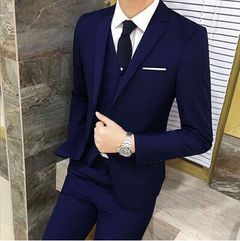 Suiting & Blazers Men's 3 Pieces Black Elegant Suits With Pants Brand Slim Fit Single Button Formal Suits & Blazers xxl dark blue M Navy