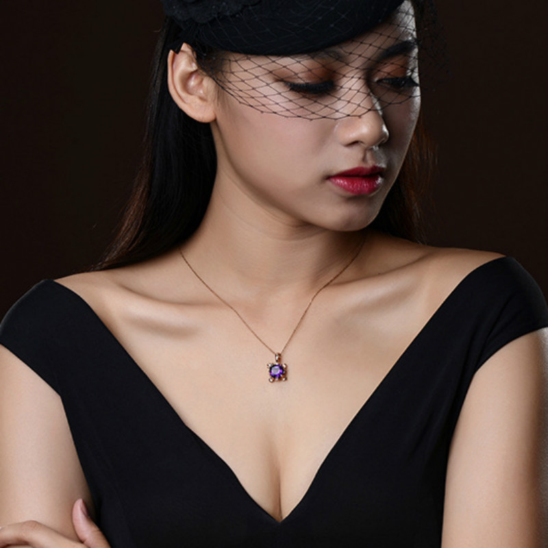 Amethyst gemstones purple crystal pendant necklace and rings for women  Rose gold  jewelry sets gift