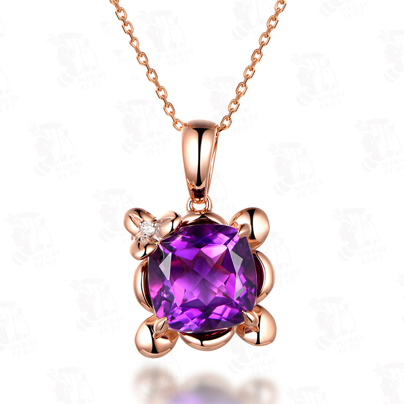Amethyst gemstones purple crystal pendant necklace and rings for women  Rose gold  jewelry sets gift