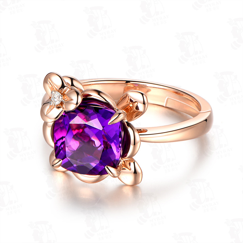 Amethyst gemstones purple crystal pendant necklace and rings for women  Rose gold  jewelry sets gift