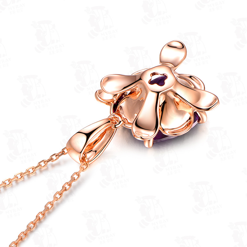 Amethyst gemstones purple crystal pendant necklace and rings for women  Rose gold  jewelry sets gift