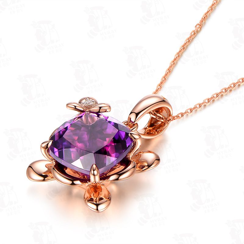 Amethyst gemstones purple crystal pendant necklace and rings for women  Rose gold  jewelry sets gift