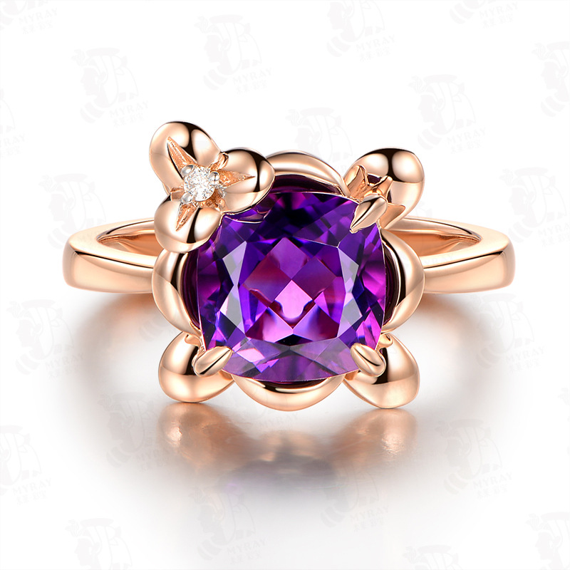 Amethyst gemstones purple crystal pendant necklace and rings for women  Rose gold  jewelry sets gift
