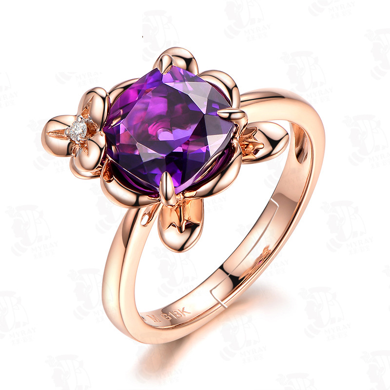 Amethyst gemstones purple crystal pendant necklace and rings for women  Rose gold  jewelry sets gift