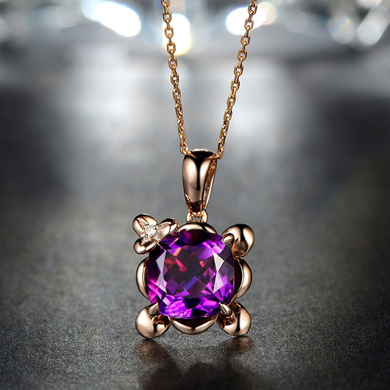 Amethyst gemstones purple crystal pendant necklace and rings for women  Rose gold  jewelry sets gift