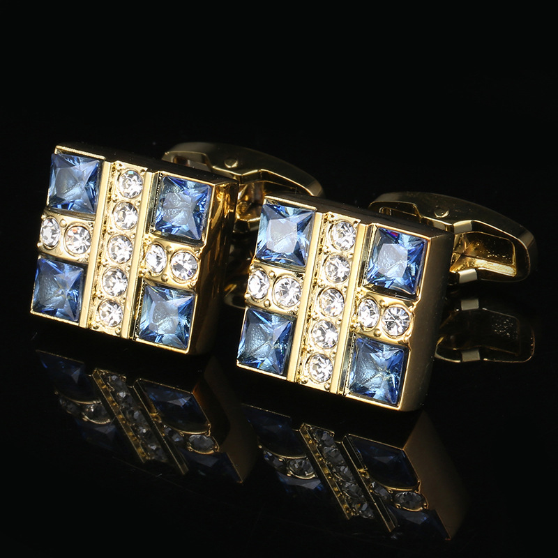 Cuff Links Luxury Blue&amp;White Crystal Cufflinks  Shirt Cuff Button Men Fashion Jewelry Business