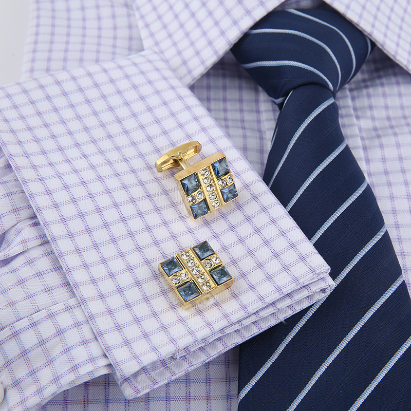 Cuff Links Luxury Blue&amp;White Crystal Cufflinks  Shirt Cuff Button Men Fashion Jewelry Business