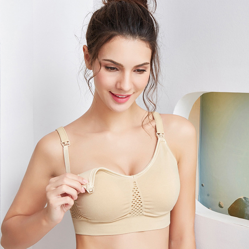 New mesh breathable breastfeeding bra front open button large size seamless nursing bra