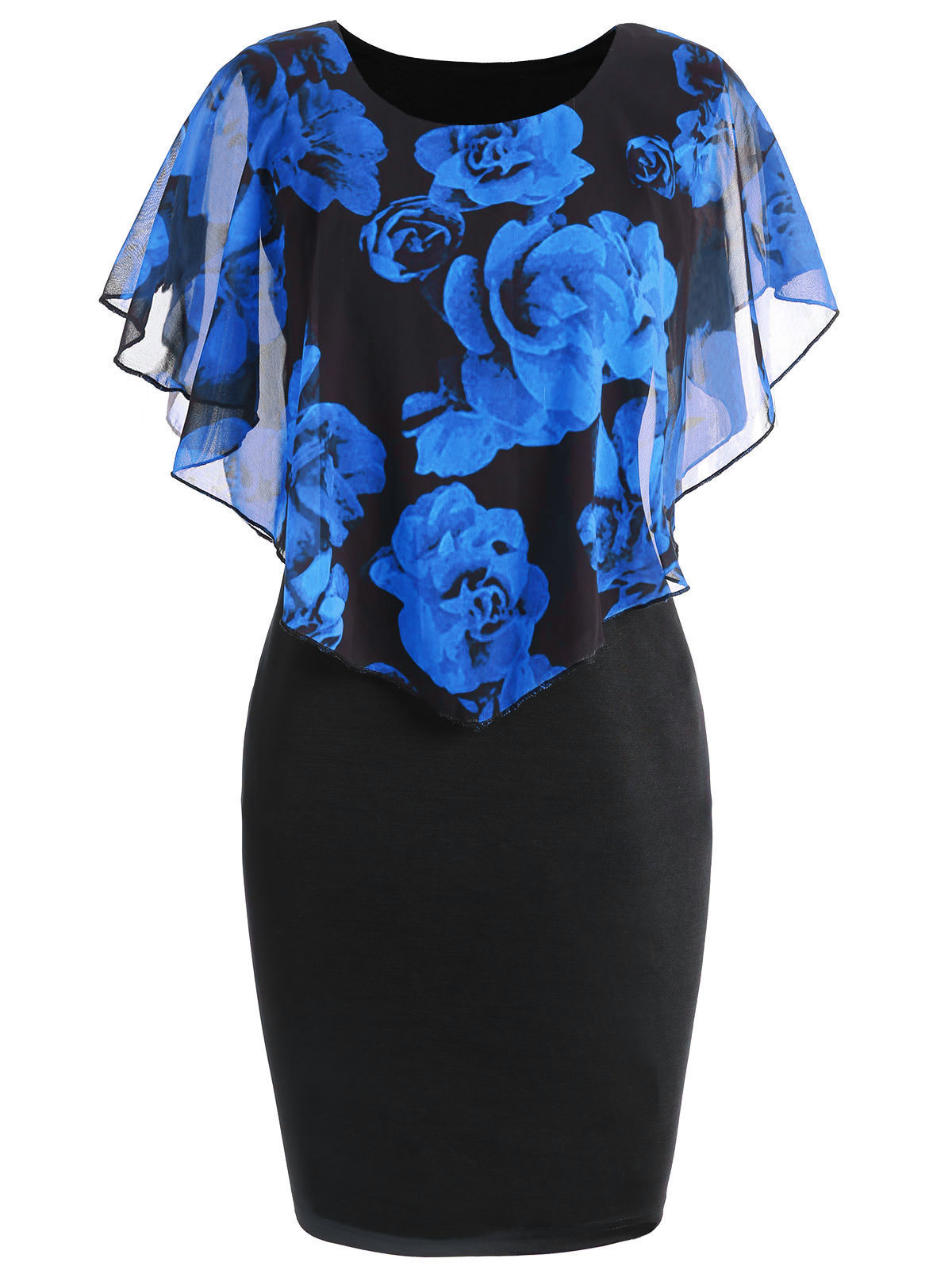new rose print shawl slim wrap hip dress hot  Short sleeve summer