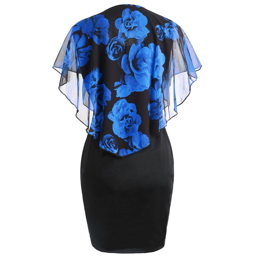 new rose print shawl slim wrap hip dress hot  Short sleeve summer