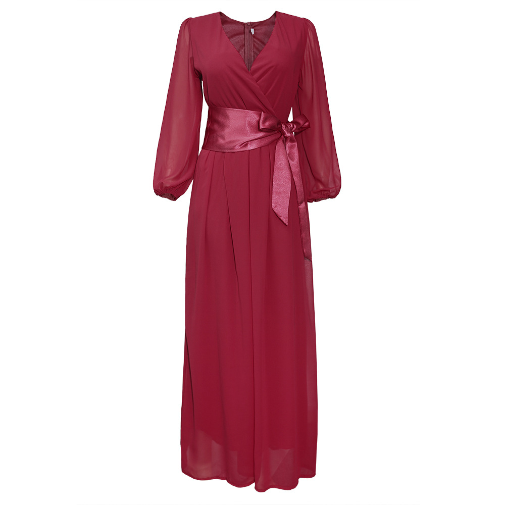 African women&apos;s Chiffon silk waist bow evening dress dress