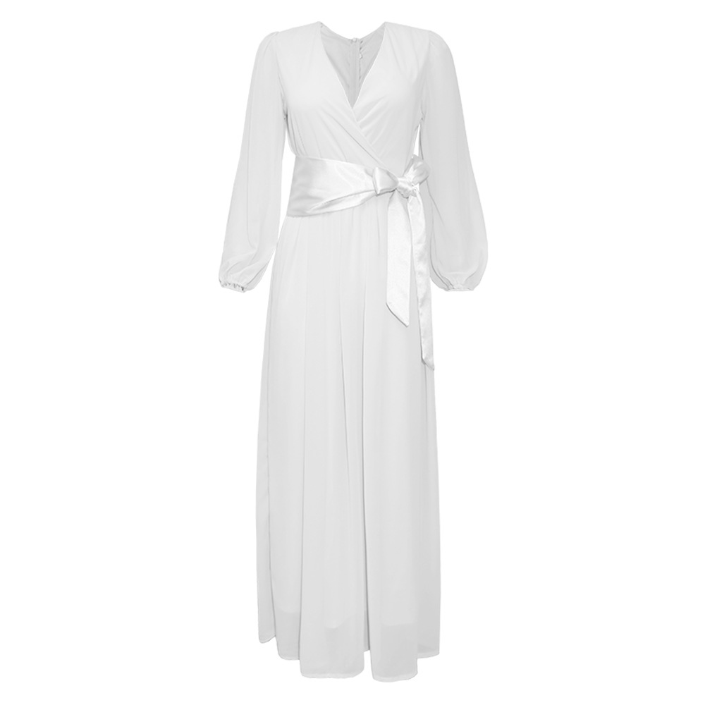 African women&apos;s Chiffon silk waist bow evening dress dress