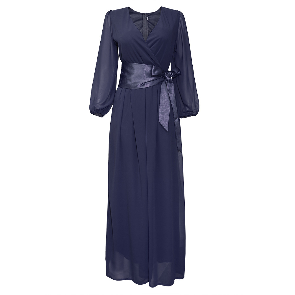 African women&apos;s Chiffon silk waist bow evening dress dress