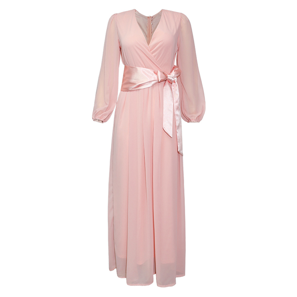 African women&apos;s Chiffon silk waist bow evening dress dress
