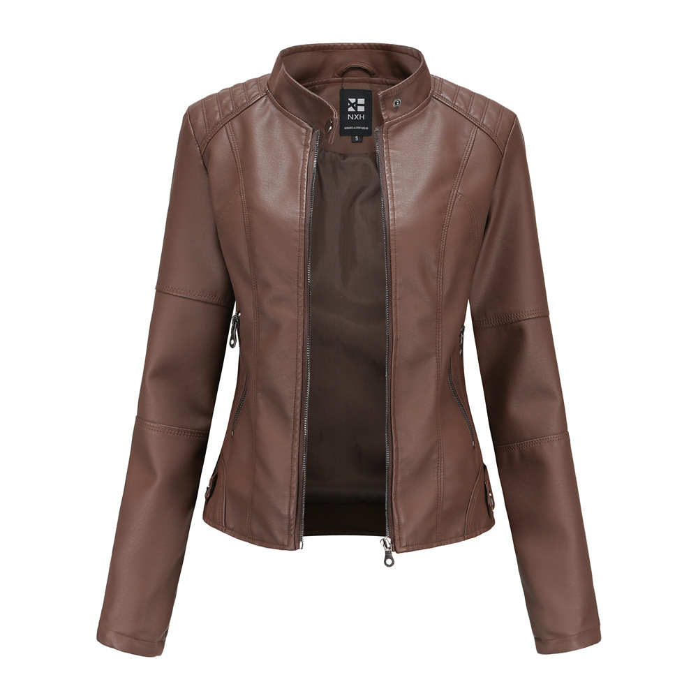 European Leather Slim Fit spring and autumn coat motorcycle wear large stand collar
