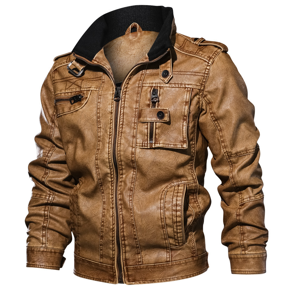 men trench coat size autumn and winter coat casual water wash stand collar jacket motorcycle wear