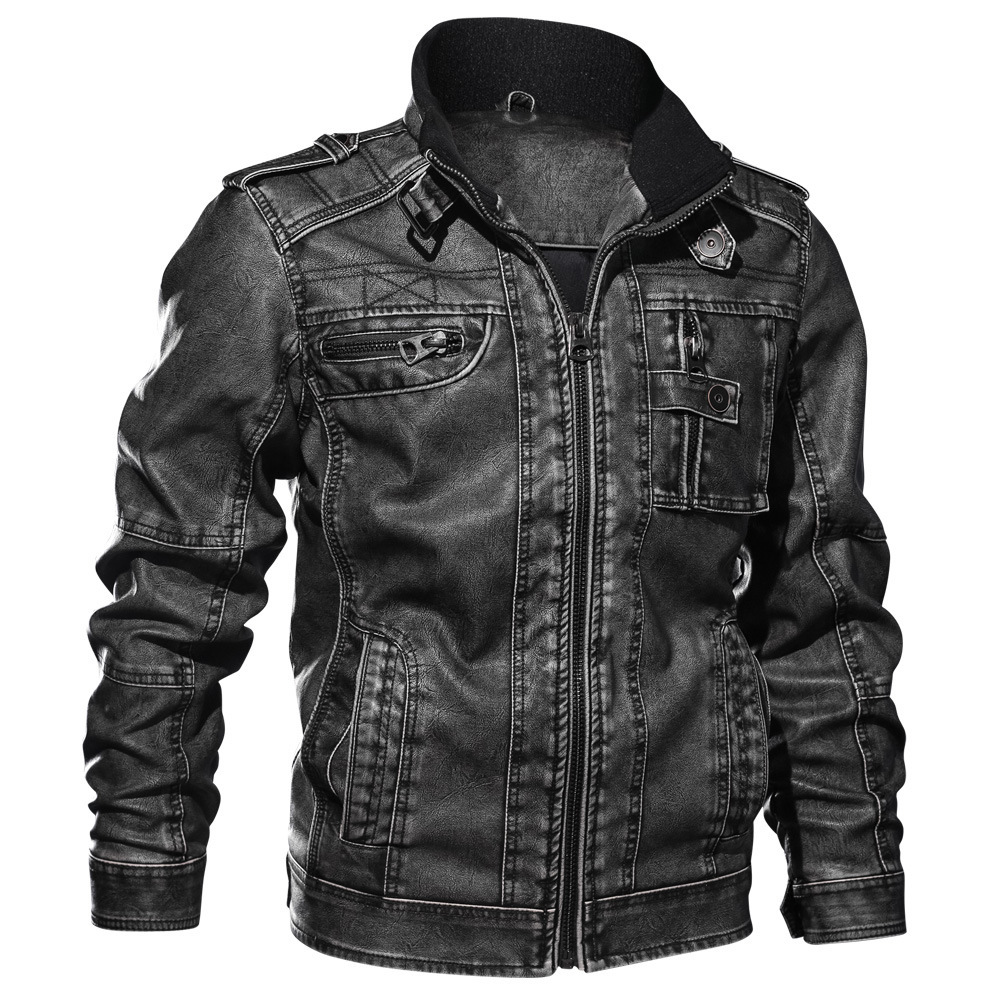 men trench coat size autumn and winter coat casual water wash stand collar jacket motorcycle wear