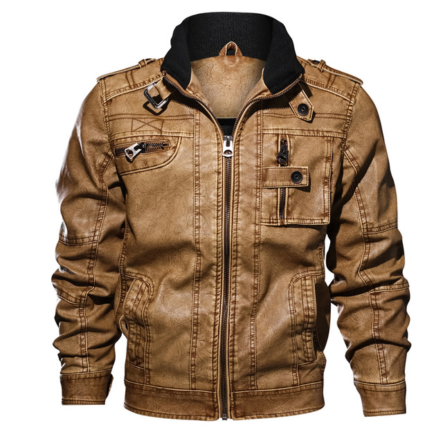 men trench coat size autumn and winter coat casual water wash stand collar jacket motorcycle wear